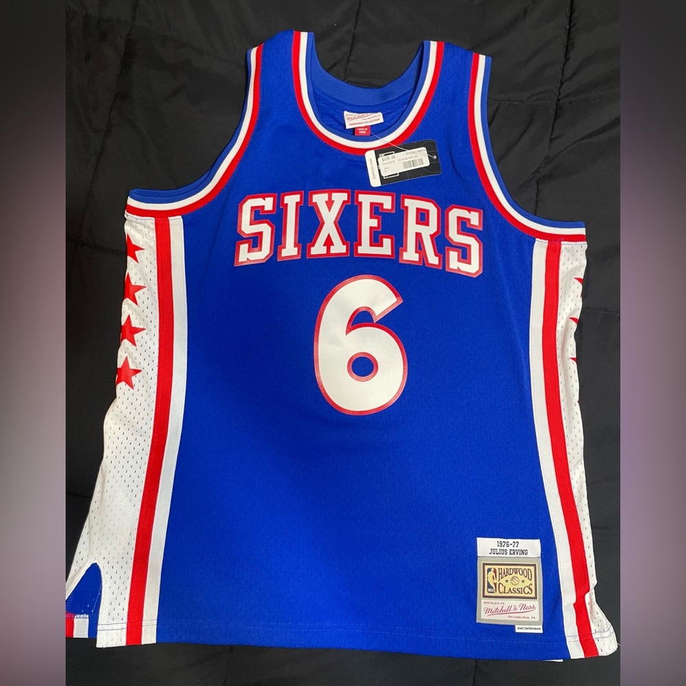 Julius Erving Mitchell & Ness #6 Philadelphia 76ers 76-77 Blue Jersey Medium NWT